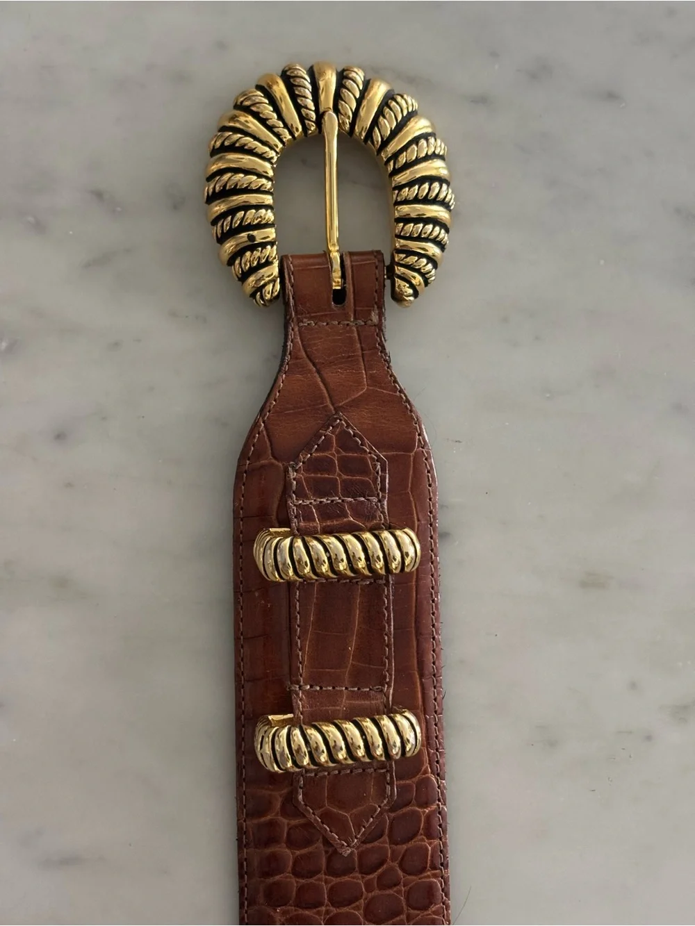 Vintage Vicenza Brown Leather Belt with Gold Hardware